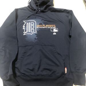 MLB Detroit Tigers 2011 Playoffs Majestic Therma Base Pullover Hoodie‎ Sz L